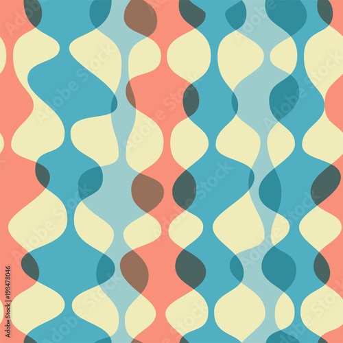 Vintage seamless background, retro pattern. Chaotic multicolored waves, garlands. 1950s modern style.