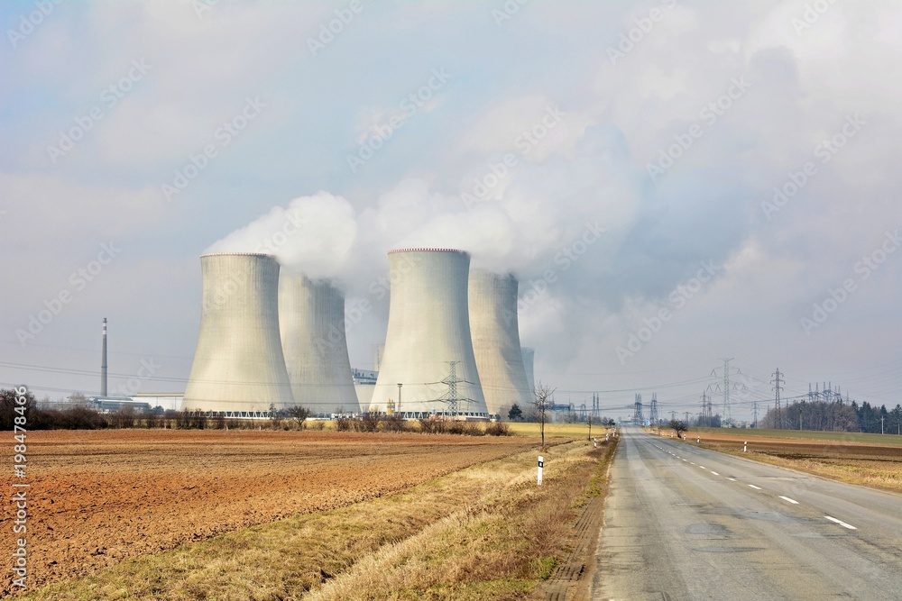 The road next to the cooling towers of a nuclear power plant Dukovany. The road next to the cooling towers of a nuclear power plant Dukovany.