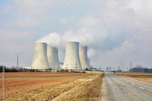 The road next to the cooling towers of a nuclear power plant Dukovany. photo