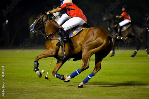 Horses Running In a Night Polo Game.