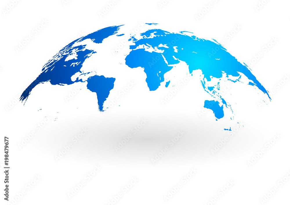 Obraz premium niebieski świat mapa świata na białym tle