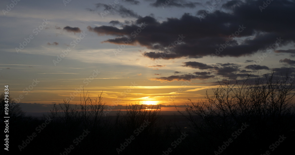 Wild grass silhouette against the beautiful sunset, Silhouestte of Meadow with dramatic surise and couldy sky in evening at countryside in England