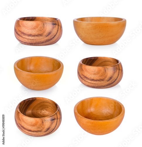set of wood bowl on white background
