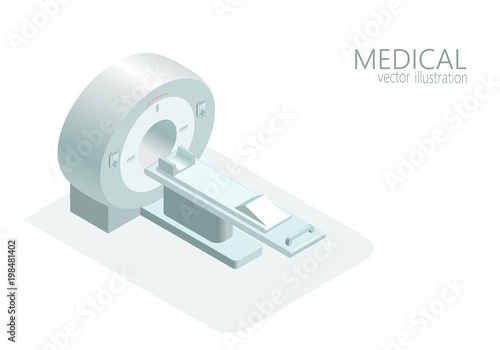 MRI computed tomography concept magnetic resonance imaging scanner vector illustration isometric flat 3d gray monochrome color