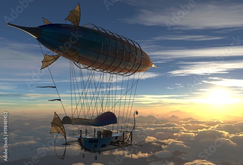 Fotografie Fantasy Airship Zeppelin Dirigible Balloon 3D illustration