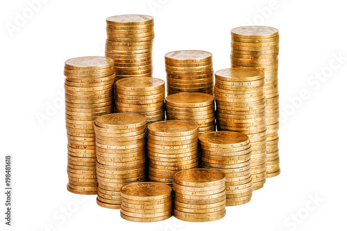 stacks of coins on white