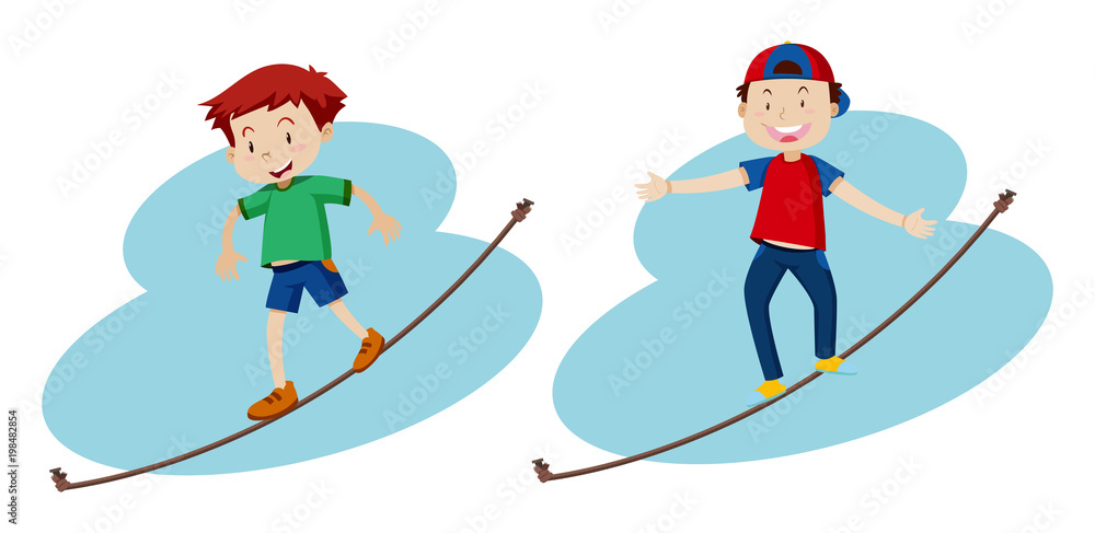 Two boys walking on the rope
