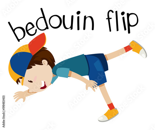 Wordcard for bedouin flip with boy flipping