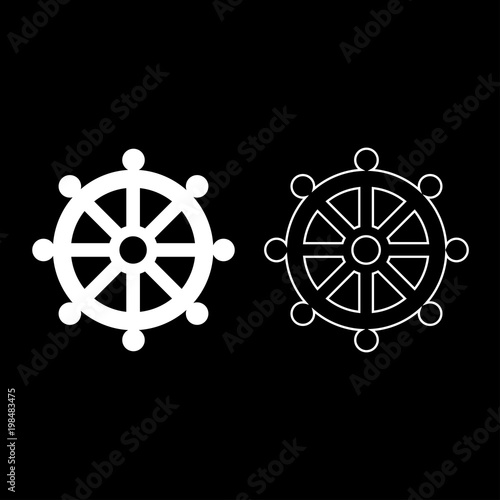 Symbol budhism wheel law religious sign icon set white color illustration flat style simple image