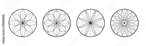 set of abstract patterns. Icons of the dream catcher. Round linear symbols. Flowers with geometric shapes