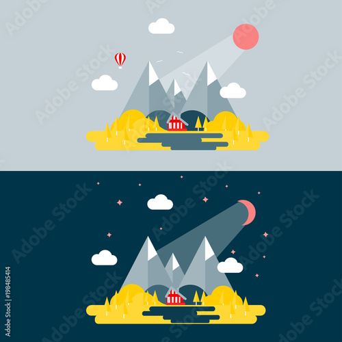 Day and night flat concept.