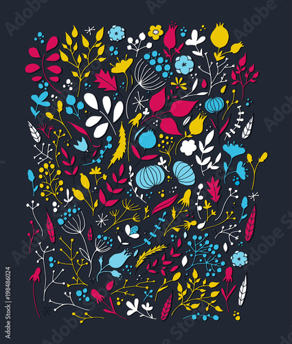 Folk floral elements. Beautiful color print with flowers. photo