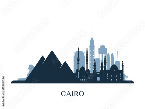 Cairo skyline, monochrome silhouette. Vector illustration.