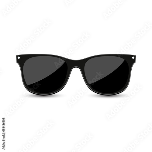 Black hipster sunglasses with dark glass on white background. Vector illustration.
