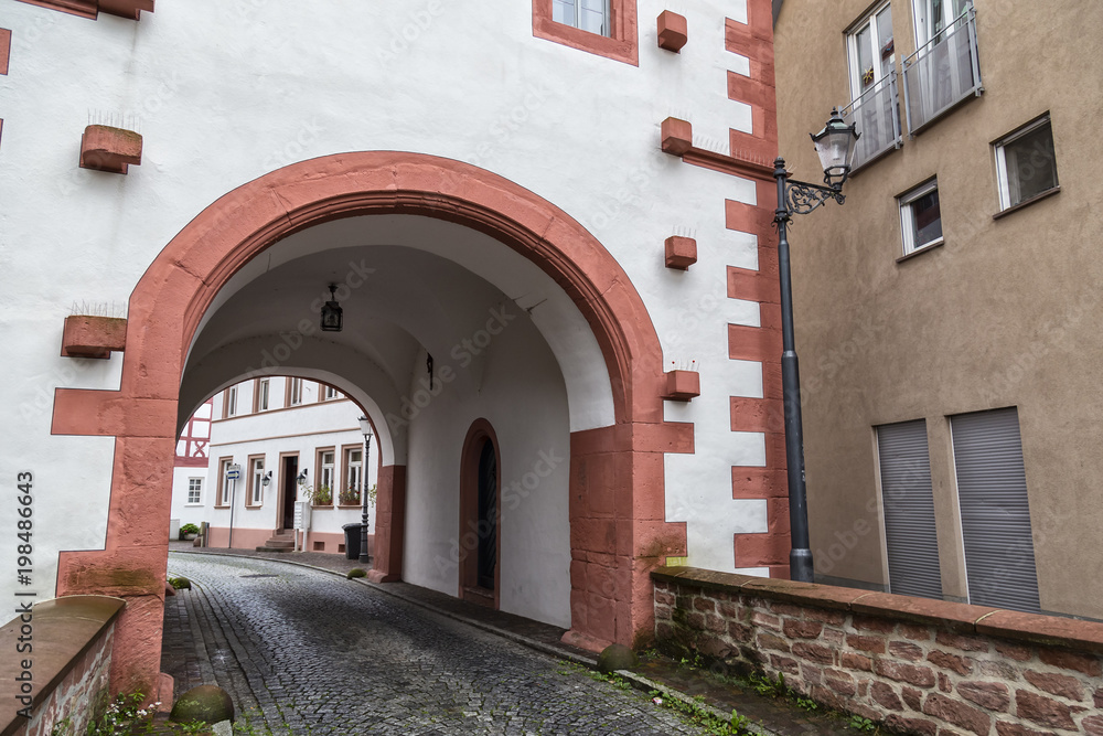 Ancient city Selingenstadt, Germany, entrance gate in historical old town