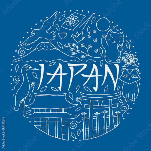 Main symbols of Japan in circle shape.