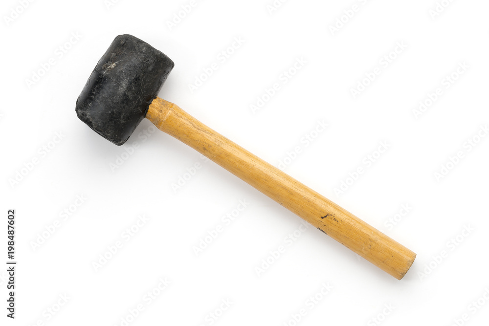 old, used mallet, isolated on white