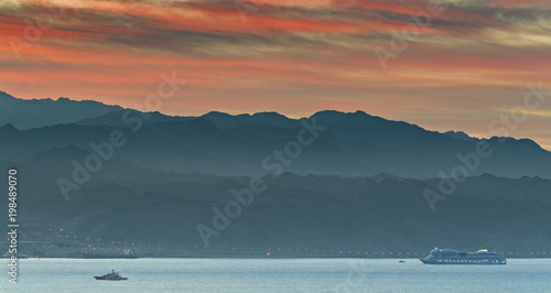 Cruise passenger ship is approaching to the port of Aqaba, Jordan