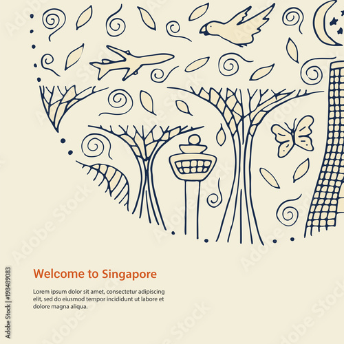 Canvas Print Welcome to Singapore. Symbols of Singapore.
