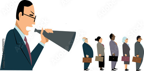 Manager yelling at employees in a bullhorn, they are ignoring him, EPS 8 vector illustration