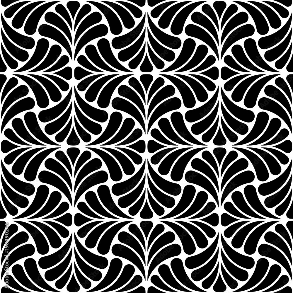 Vector seamless texture. Modern geometric background. Monochrome repeating pattern with abstract leaves