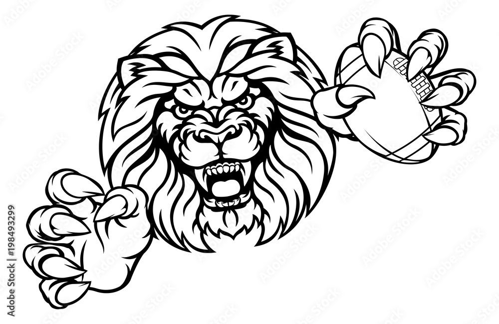 Obraz premium Lion American Football Ball Sports Mascot