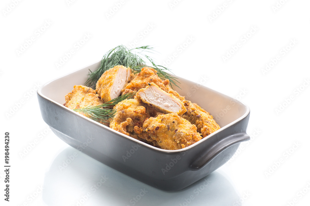 chicken fried in batter with dill