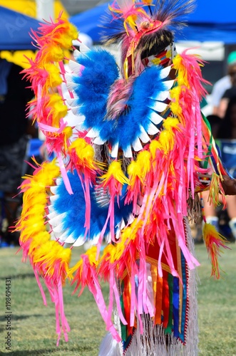 Aboriginal male dance costume with beautiful colorful feathers 