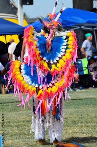 Back view of a male aboriginal dancers costume