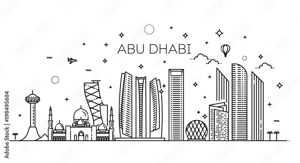 Abu Dhabi city line art Vector illustration with all famous buildings. Cityscape. Abu Dhabi city line art Vector illustration with all famous buildings. Cityscape.