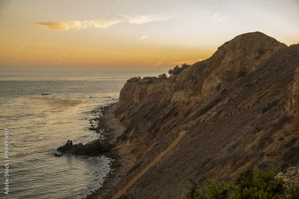 Cliffs overlooking Pacific Ocean near LA, CA at sunset