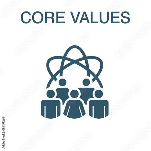 Core Values Solid Icon w person & collaborating / thinking ideas