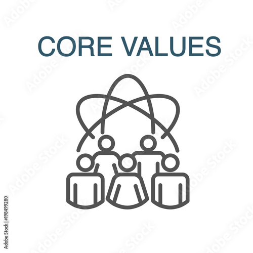 Core Values Outline Icon w person and collaborating / thinking ideas