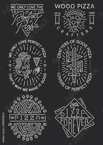 White on black background pizza signs collection