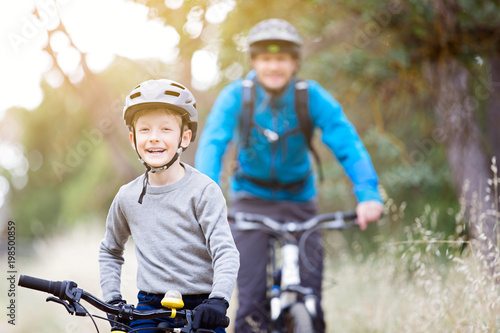 family of two biking