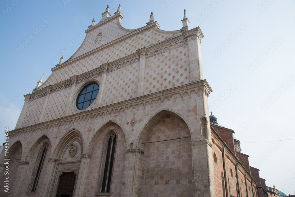 The front of the Saint Mary Cathedral a Roman Catholic church in Vicenza in Veneto in northern Italy