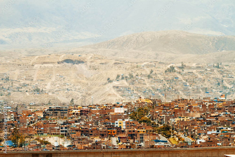Obraz premium Arequipa neighborhood (Peru) at the base of the Misti volcano