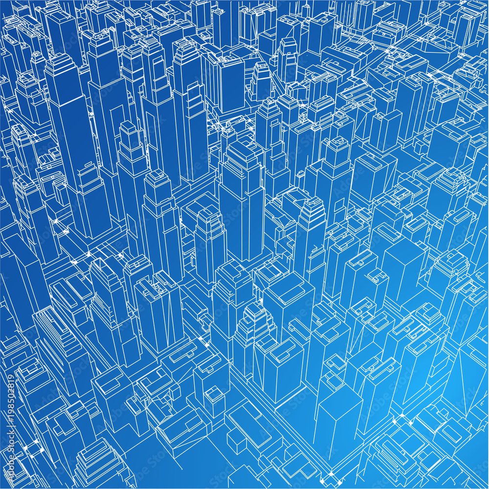 Wire-frame City, Blueprint Style Stock Illustration | Adobe Stock