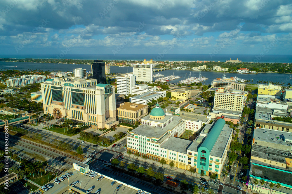 Aerial Downtown West Palm Beach courts government buildings