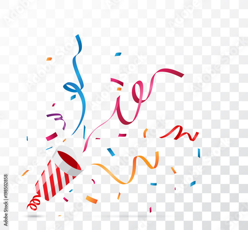 Exploding party popper, isolated on transparent background