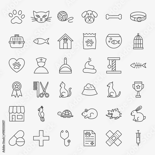 Pet Vet Line Icons Set