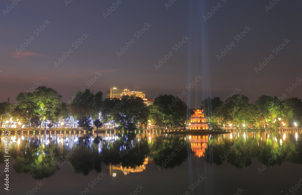 Hoan Kiem lake cityscape in Hanoi Vietnam