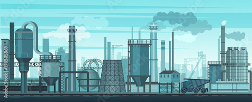 Vector industrial landscape background. Industry, factory and manufacture. Environment pollution problem.