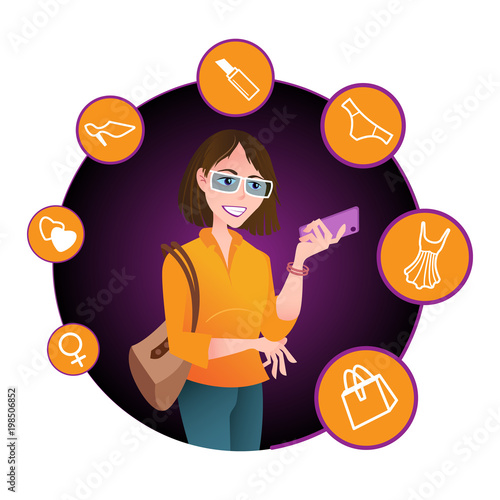 What women want. Vector infographics with pretty woman and speech bubbles around her with icons consisting of woman's wishes. Perfect to use in advertising design, posters, and other creative projects