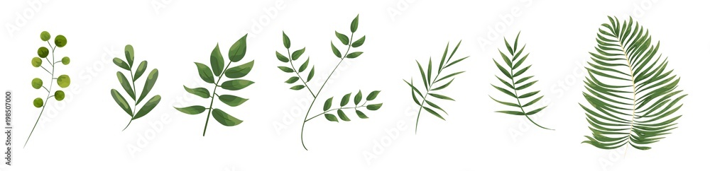 green leaves in the style of watercolor - obrazy, fototapety, plakaty 