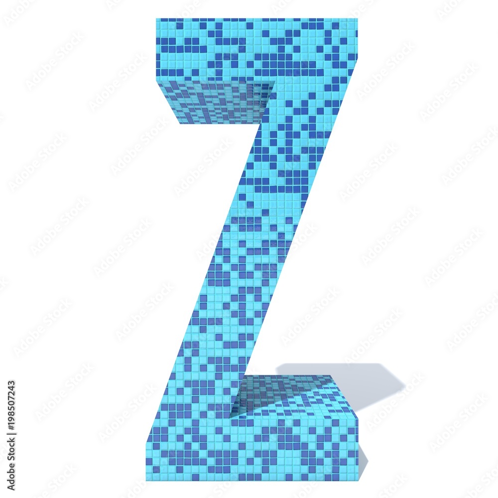 Conceptual blue light and dark square mosaic ceramic or glass tiles font isolated on white background. 3D illustration of bathroom or pool abstract texture pattern for education or spa concept design Conceptual blue light and dark square mosaic ceramic or glass tiles font isolated on white background. 3D illustration of bathroom or pool abstract texture pattern for education or spa concept design
