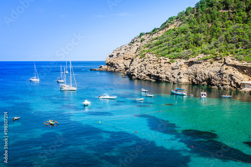 Ibiza Cala Benirras beach in san Joan at Balearic Islands Spain