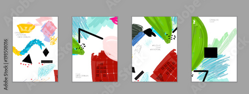 Abstract collage made with scribbles  markercanyon strokesblack geometric shapes