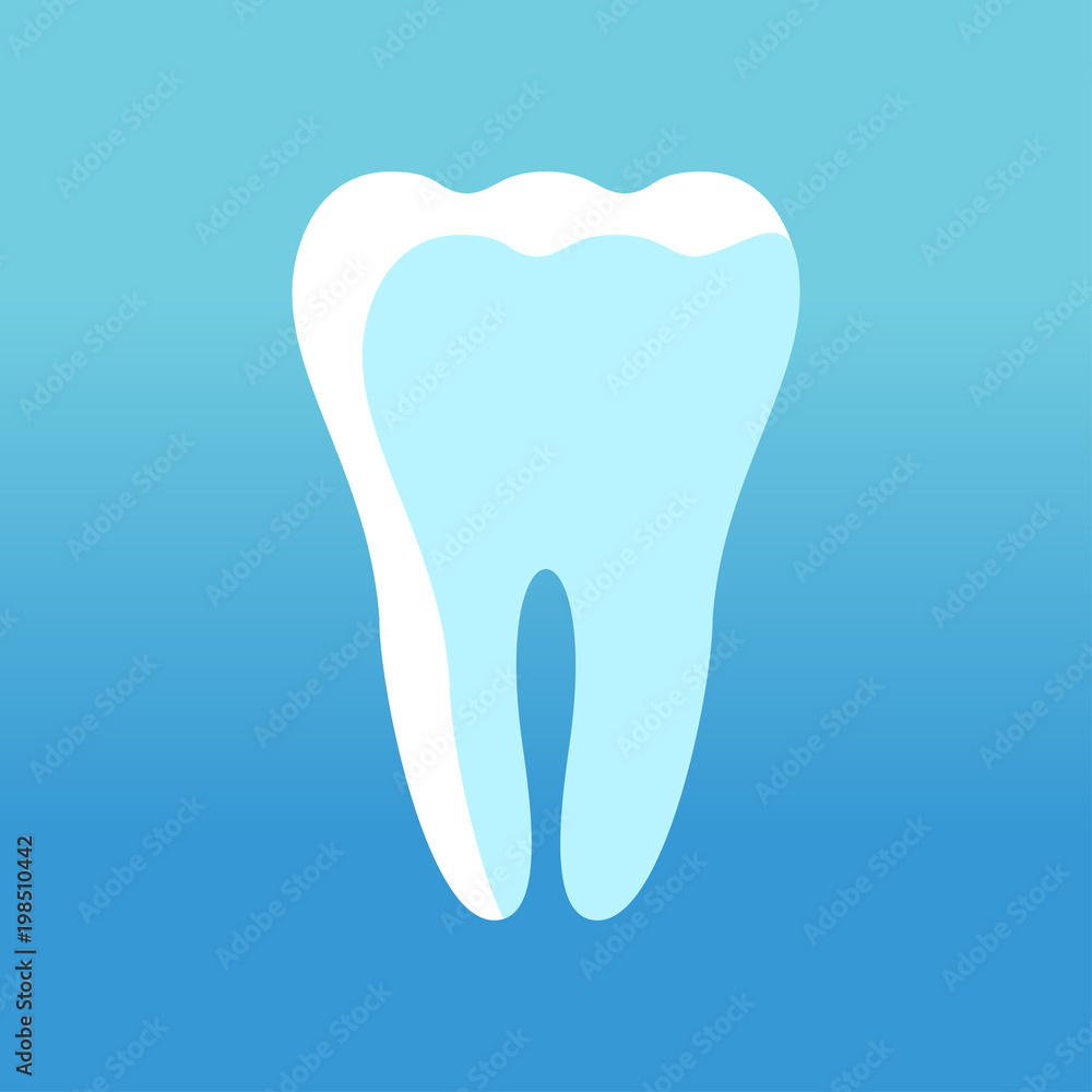 Tooth white icon. Flat vector cartoon illustration. Objects isolated on blue background. Tooth white icon. Flat vector cartoon illustration. Objects isolated on blue background.