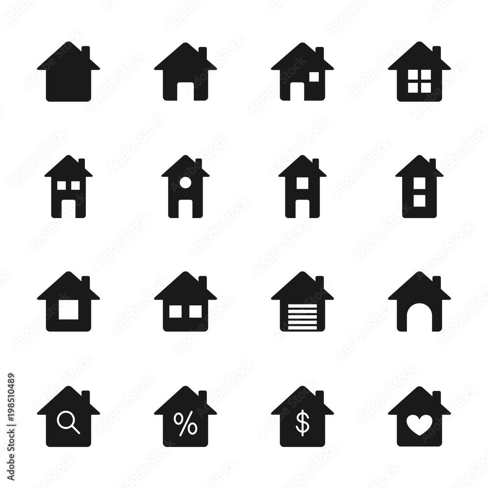 Houses silhouettes icons set
